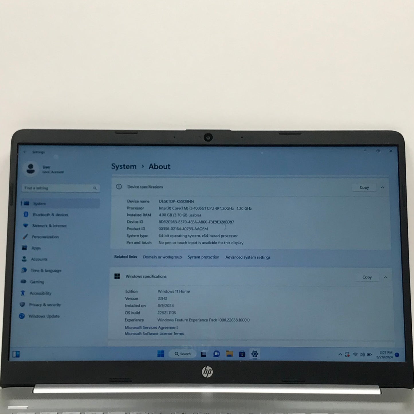 HP Notebook 15-dy1024wm 15.6" i3-1005G1 1.2GHz 4GB RAM 128GB SSD