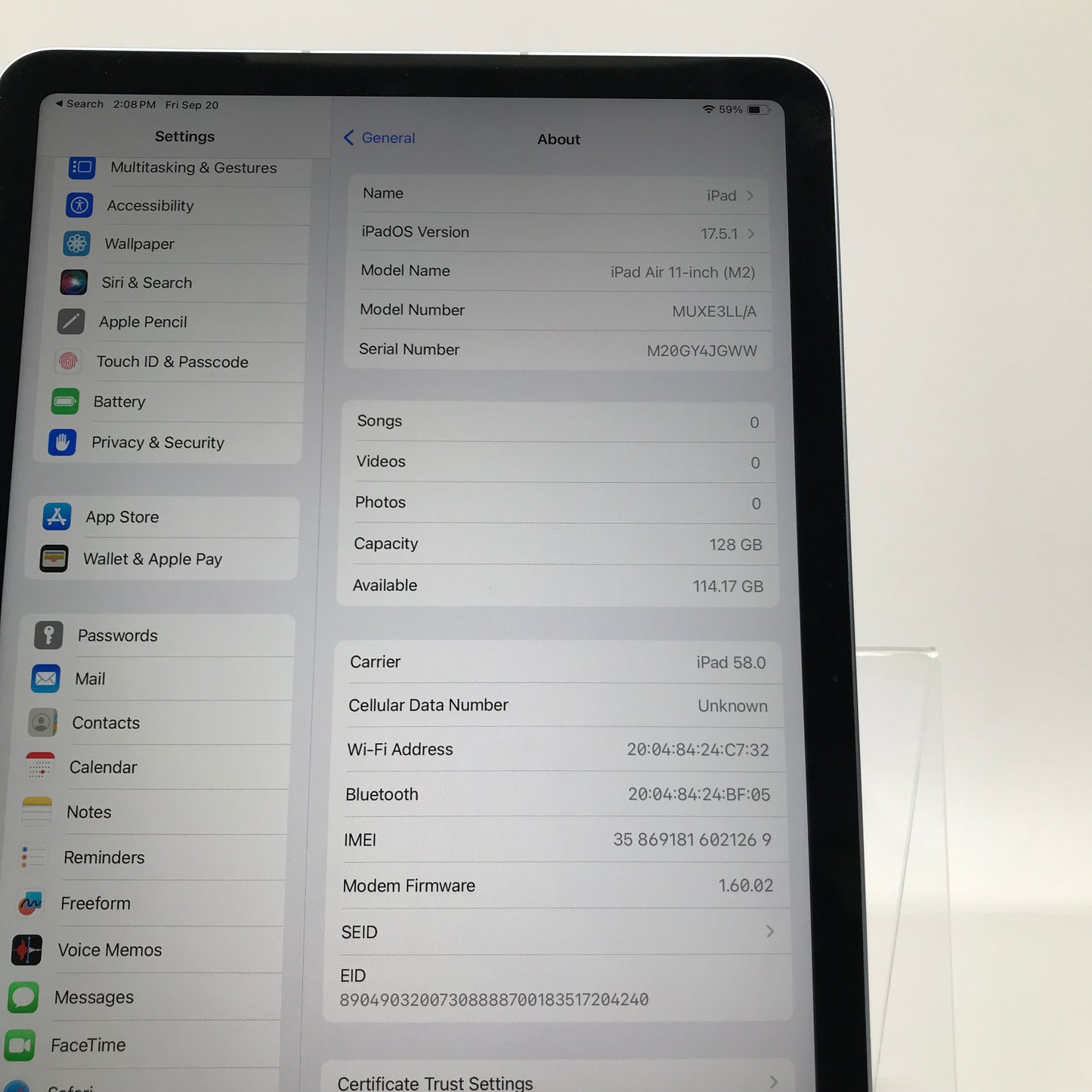 WiFi Only Apple iPad Air 11" M2 128GB Blue MUXE3LL/A