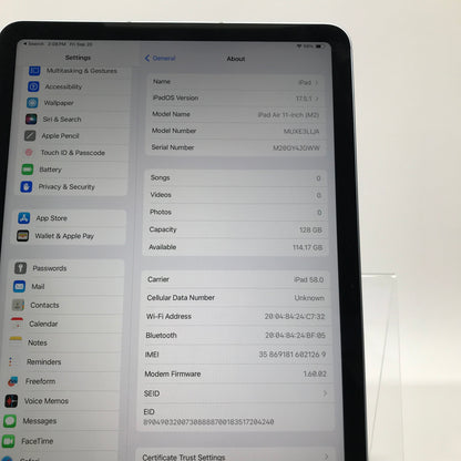 WiFi Only Apple iPad Air 11" M2 128GB Blue MUXE3LL/A