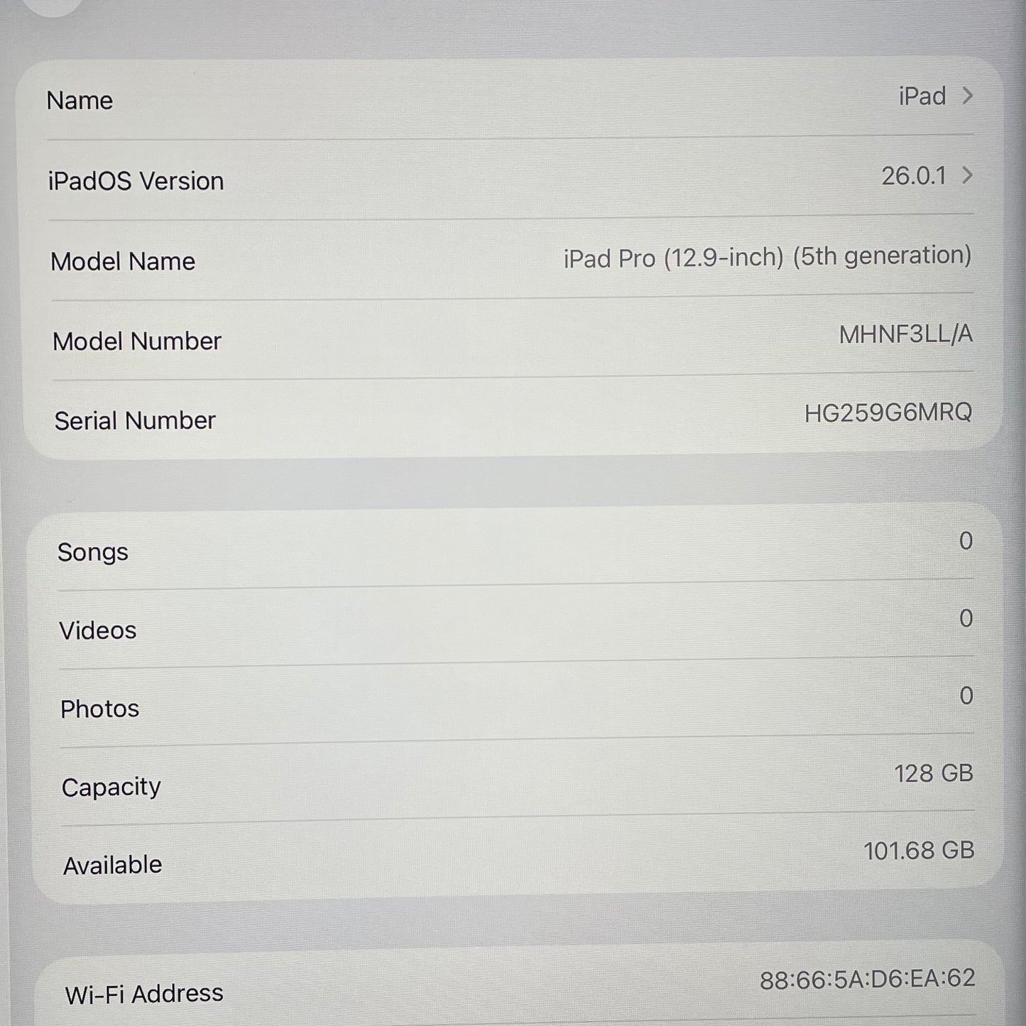 WiFi Only Apple iPad Pro 12.9" 5th Gen 128GB Space Gray MHNF3LL/A